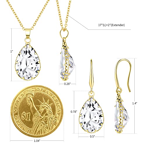 Linawe Crystal Jewelry Sets for Women, Diamond Pendant Necklace, Rhinestone Drop Dangle Earrings, Matching Wedding Jewelry, Birthstone Cubic Zirconia, 14K Gold/Rose Gold/Silver Tones