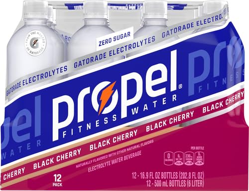 Propel Black Cherry, Zero Calorie Sports Drinking Water with Electrolytes and Vitamins C&E, 16.9 Fl Oz(Pack of 12)