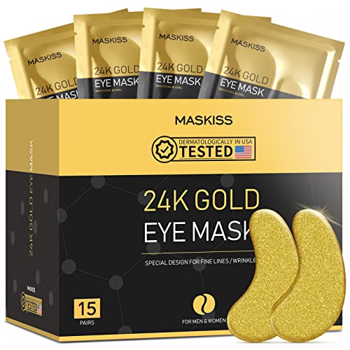 24k Gold Under Eye Patches (15 Pairs), eye mask, Collagen Skin Care Products, Eye Patches for Puffy Eyes, eye masks for dark circles and puffiness