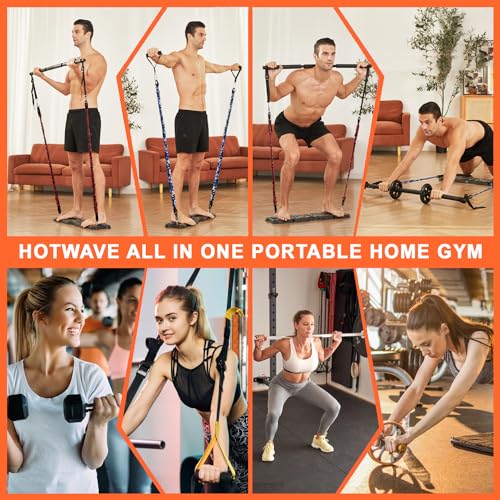 HOTWAVE Portable Workout Equipment with 20 Gym Accessories.Push Up Board &Plank,Resistance Bands with Ab Roller Wheel,Full Body Exercise at Home For Men and Women