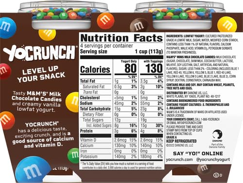 YoCrunch Low Fat Vanilla Yogurt with M&Ms, 4 oz, 4 Pack