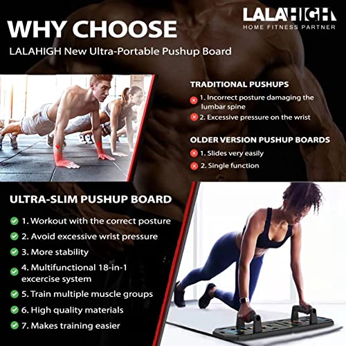 LALAHIGH Portable Home Gym System: Large Compact Push Up Board, Pilates Bar & 20 Fitness Accessories with Resistance Bands & Ab Roller Wheel - Full Body Workout for Men and Women, Gift for Boyfriend