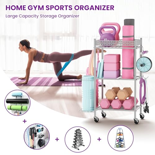 VOPEAK Yoga Mat Storage Rack, Home Gym Storage Rack Yoga Mat Holder, Workout Storage for Yoga Mat, Foam Roller, Gym Organizer Gym Equipment Storage for Home Exercise and Fitness Gear (Metal)