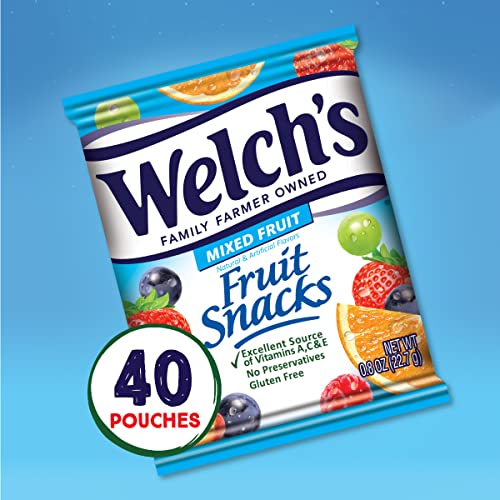 Welch's Fruit Snacks, Mixed Fruit, Perfect for School Lunches, Gluten Free, Bulk Pack, Individual Single Serve Bags, 0.8 oz (Pack of 40)