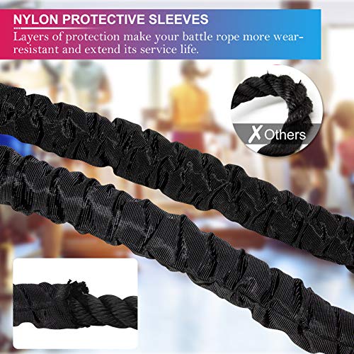 Battle Rope Workout Equipment 30FT Exercise Heavy Weighted Diameter Battle Rope with Protective Cover Exercise Equipment Core Strength Training