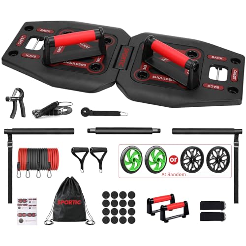 Push Up Board Workout Equipment Home Gym with Exercise Accessories Resistance Bands & Ab Roller Wheel & Pilates Bars - Portable Gym with Foldable Pushup Board - Exercise Equipment for Women & Men's Gift