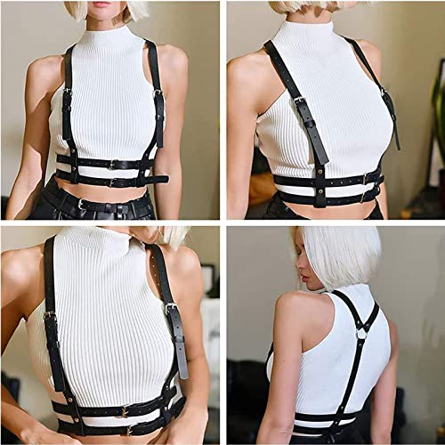 Punk Belt Black Pu Leather Belt, Harness Belt for Women Gothic Body Adjustable Waist Belts Dresses Party Accessories