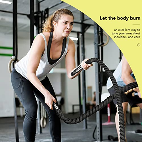 PanAme Heavy Battle Ropes 1.5 inch 30 ft- Polyester Workout Rope Full Body Workout Equipment for Crossfit Training, Home Gym or Fitness Exercise, Building Muscle, Black