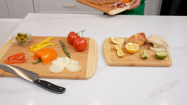GREENER CHEF Organic Bamboo Cutting Board Set of 3 with Lifetime Replacements - Wood Cutting Board Set with Juice Groove - Wooden Chopping Board Set for Kitchen, Meat, Vegetables and Cheese