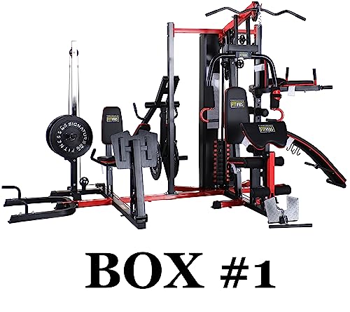 Signature Fitness Multifunctional Home Gym System Workout Station with Leg Extension and Preacher Curl, 122.5LB Weight Stack, Multiple Options, Multiple Packages