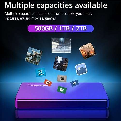 Somnambulist 1TB Portable External Hard Drive USB3.0 Ultra Slim HDD Storage Compatible for PC, Desktop, Laptop, Game Console, PS4 （Blue Purple Gradient） YD0002 1TB External HDD