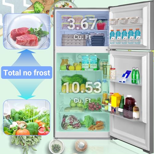 SMETA Refrigerator 14.2 Cu Ft Counter Depth Refrigerators with Top Freezer, Apartment Kitchen Full Size Fridge 30 Inch, Upright Top Mount Garage Refrigerators, Double Door, Frost Free, Ice Maker Ready