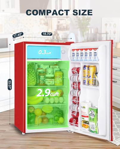 Upstreman 3.2 Cu.Ft Mini Fridge with Freezer, Single Door, Adjustable Thermostat, Refrigerator for Dorm, Office, Bedroom, Red-BR321