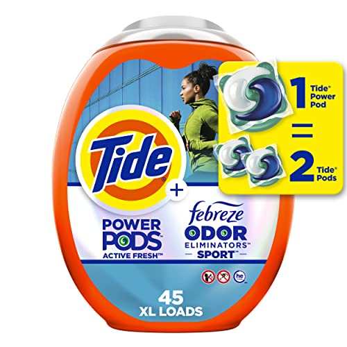 Tide Power Pods Laundry Detergent Pacs with Febreze Sport, 45 Count, Febreze Freshness with Sport Odor Defense