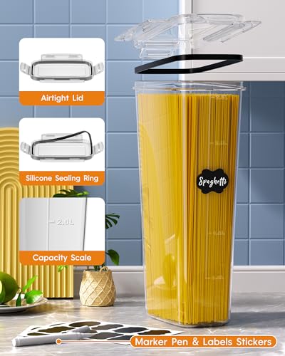 24 PCS Airtight Food Storage Containers with Lids, Kitchen Pantry Organization and Storage, BPA-Free Plastic Scale Food Canisters for Cereal, Flour, Sugar, Dry Food, Include Labels & Marker