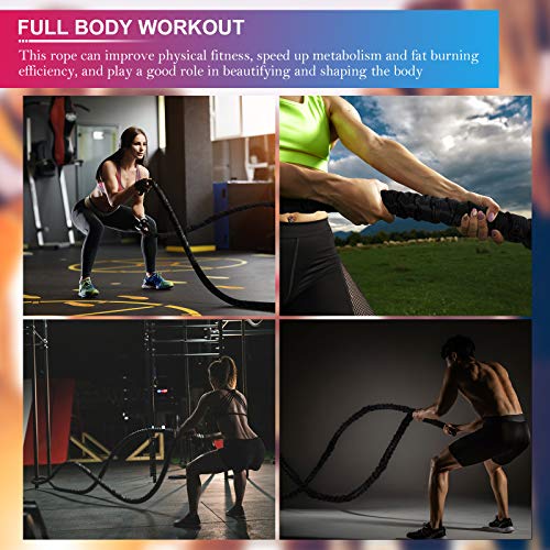 Battle Rope Workout Equipment 30FT Exercise Heavy Weighted Diameter Battle Rope with Protective Cover Exercise Equipment Core Strength Training