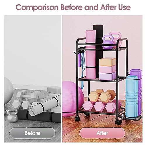Home Gym storage Rack - Gym Equipment Storage Rack for Yoga Mat Yoga Ball Dumbbells Kettlebells Foam Roller Yoga Strap and Resistance Bands Workout Equipment Organizer