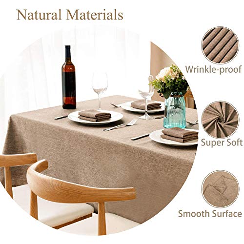 Mebakuk Rectangle Table Cloth Linen Farmhouse Tablecloth Waterproof Anti-Shrink Soft and Wrinkle Resistant Decorative Fabric Table Cover for Kitchen (Flaxen, 52" x 70" (4-6 Seats))