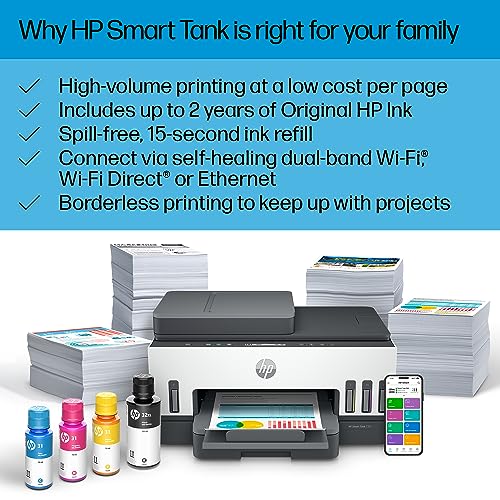 HP Smart -Tank 7301 Wireless All-in-One Cartridge-free Ink Printer, up to 2 years of ink included, mobile print, scan, copy, automatic document feeder (28B70A), Gray