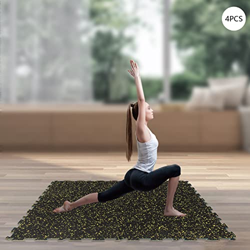 1" Thick 10.76 Sq Ft Rubber Top High Density 4Pcs Exercise Gym Mats, Interlocking Puzzle Floor Tiles for Home Gym Heavy Workout Equipment Flooring, 19.68 * 19.68inch