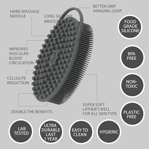 Avilana (Style 1) 2-in-1 Exfoliating Silicone Body Scrubber - Hygienic Shower Loofah Sponge Alternative for Deep Clean & Soft Skin