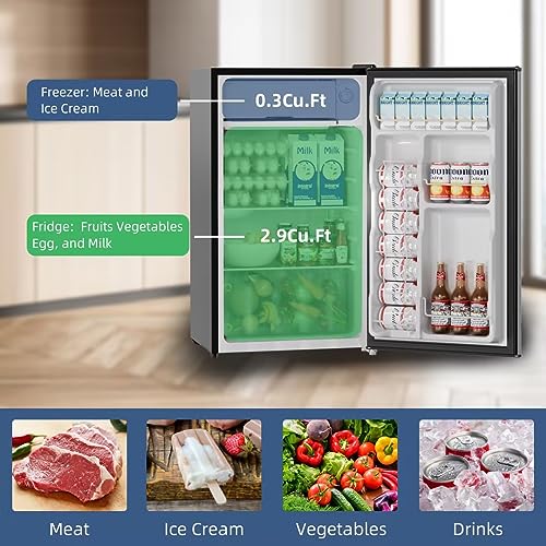 BANGSON Compact Fridge with Freezer, 3.2 CU.FT. Small refrigerator with Freezer, 5 Adjustable Temperatures, 38 dB Low Noise, Reversible Door, Small Fridge For Dorm Bedroom or Office, Silver…
