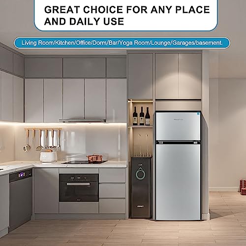 Frestec 7.4 CU' Refrigerator with Freezer, Apartment Size Refrigerator Top Freezer, 2 Door Fridge with Adjustable Thermostat Control, Freestanding, Door Swing, Stainless Steel (FR 742 SL)