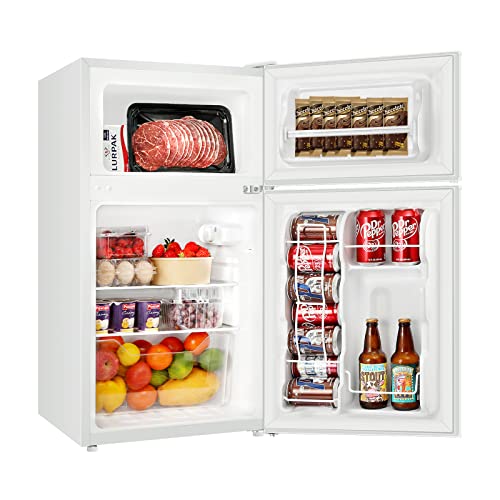 BANGSON Mini Fridge with Freezer and 2 Door Small Refrigerator Combo, 3.2 CU.FT, For Home, Office, Dorm, Garage or RV, (White)