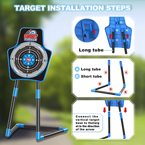 SpringFlower 2 Bow and Arrow Sets with LED Light-up,2 Foam Dart Guns for Kids 5 6 7 8 9 10+ Years Old, Archery Set with Standing Target for Boys & Girl, Ideal Gift