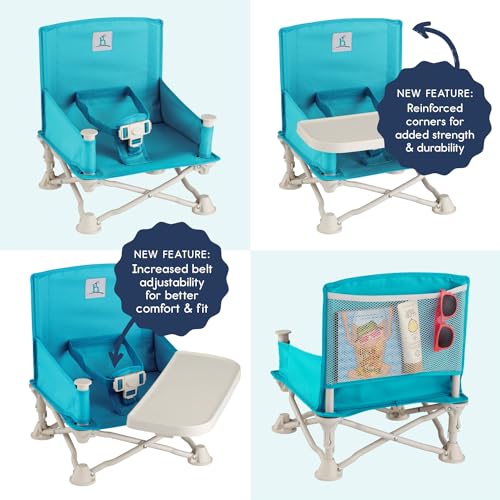 hiccapop OmniBoost Travel Booster Seat with Tray for Baby | Folding Portable Seat for Dining Table, Camping, Beach, Grandma’s | Tip-Free Design Straps to Kitchen Chairs