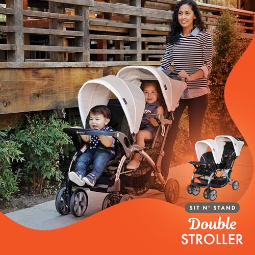 Baby Trend Sit N Stand Easy Fold Travel Double Baby Stroller and Single Infant Car Seat Travel System with Safety Harnesses and Cover, Khaki