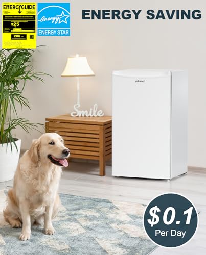 Upstreman 3.2 Cu.Ft Mini Fridge with Freezer, Single Door Mini Fridge, Adjustable Thermostat, Mini Refrigerator for Dorm, Office, Bedroom, White-BR321