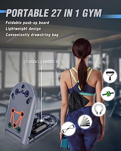 Home Workout Equipment to Help Achieve Fitness Goals, 27-in-1 Portable Gym Exercise Equipment with Compact Push-Up Board, Resistance Bands, Ab Roller Wheel, and Pilates Bar, Master Your Workout