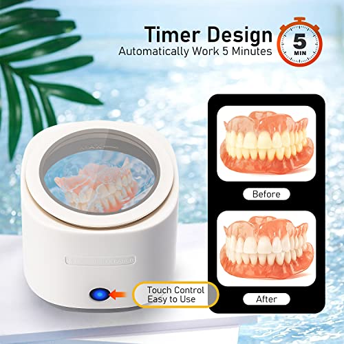 Ultrasonic Cleaner for Dentures, Aligner, Retainer, Whitening Trays, Night Dental Mouth Guard, Toothbrush Head, Ultrasonic Cleaner Machine for All Dental Appliances, Jewelry, Diamonds (White)