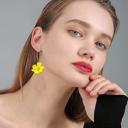GUOXIAOMEI Bohemian Daisy Flower Matte Floral Long Petal Drop Dangle Earrings Layered Tiered for Women Girls Chic Boho Wedding Jewelry