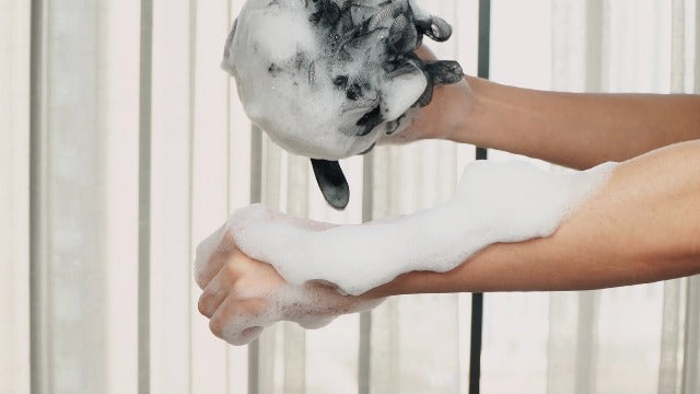 Shower Puff 4 Pack Black Bath Sponge Shower Loofahs Pouf Ball Nature Bamboo Charcoal Mesh Bulk Puffs Large, Shower Essential Skin Care by WhaleLife