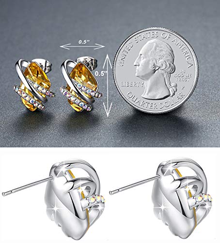 Leafael Wish Stone Necklace, Stud Earrings and Bracelet Jewelry Set for Women, November Birthstone Citrine Yellow Crystal Jewelry, Silver Tone Gifts for Women