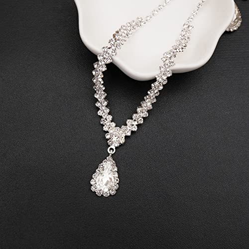 Bride Crystal Necklace Earrings Bracelets Set Bridal Wedding Jewelry Sets Bride Bridesmaid Prom Costume Jewelry Set for Women Girls