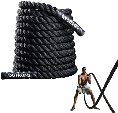 Battle Ropes 1.5 inch 30 ft - Polyester Workout Rope Heavy for Home Body Workouts Building Muscle, Black