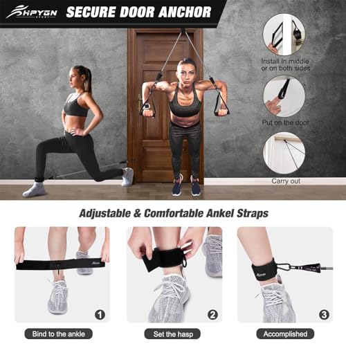 Resistance Bands Set, 150lb/200lb/250lb HPYGN Exercise Resistance Bands with Handles, 5 Tube Fitness Bands with Door Anchor, Handles, Portable Bag, Legs Ankle Straps for Muscle Training