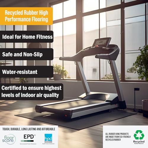 Rubber King Multi-Purpose Exercise Mat - 100% Recycled Thick Rubber Mat for Home Gym Flooring, Non-Slip, Low-Odor Durable Workout Mat for Indoor/Outdoor, Shoe-Friendly
