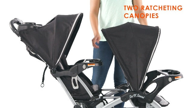 Baby Trend Sit N Stand Easy Fold Travel Double Baby Stroller and Single Infant Car Seat Travel System with Safety Harnesses and Cover, Khaki