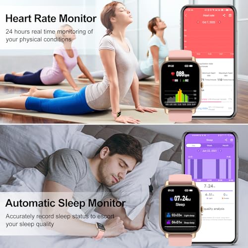 Smart Watch(Answer/Make Call), 1.85" Smart Watches for Men Women IP68 Waterproof, 110+ Sport Modes, Fitness Activity Tracker, Heart Rate Sleep Monitor, Pedometer, Smartwatch for Android iOS, Pink Gold