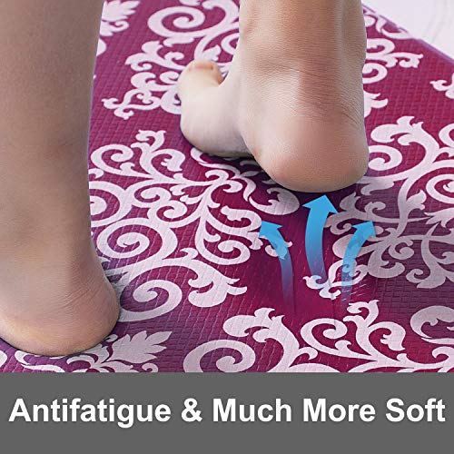 COSY HOMEER 59x18 Inch/30X18 Inch Cushioned Anti-Fatigue Kitchen Rug, 2 Pieces PVC Ergonomic Comfort Standing Foam Mats,Waterproof Non-Slip Kitchen Mats and Rugs for Floor Home Sink,RED