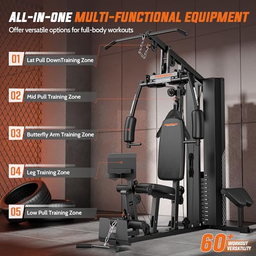FEIERDUN Home Gym Equipment, Multi-Functional Workout Equipment with 154LBS Weight Stack, for Leg Press, LAT Pull Down, Chest Presses