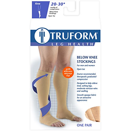 Truform 20-30 mmHg Compression Stockings for Men and Women, Knee High Length, Dot Top, Closed Toe, Beige
