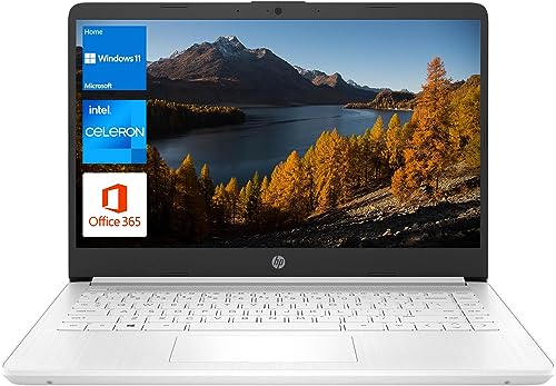 HP Portable Laptop, Student and Business, 14" HD Display, Intel Quad-Core N4120, 8GB DDR4 RAM, 64GB eMMC, 1 Year Office 365, Webcam, SD Card Reader, HDMI, Wi-Fi, Windows 11 Home, White, KKE Mousepad