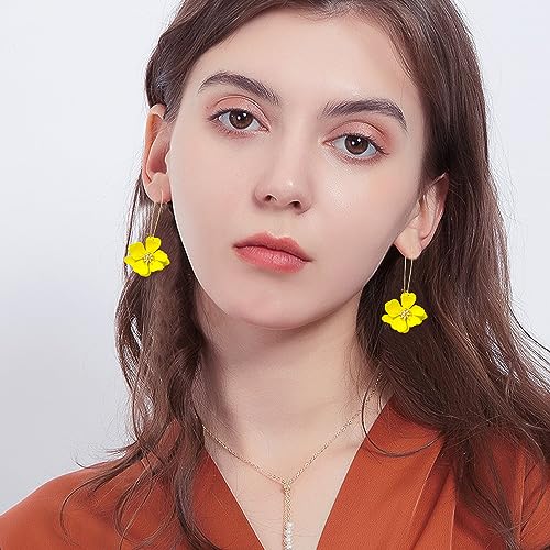 GUOXIAOMEI Bohemian Daisy Flower Matte Floral Long Petal Drop Dangle Earrings Layered Tiered for Women Girls Chic Boho Wedding Jewelry