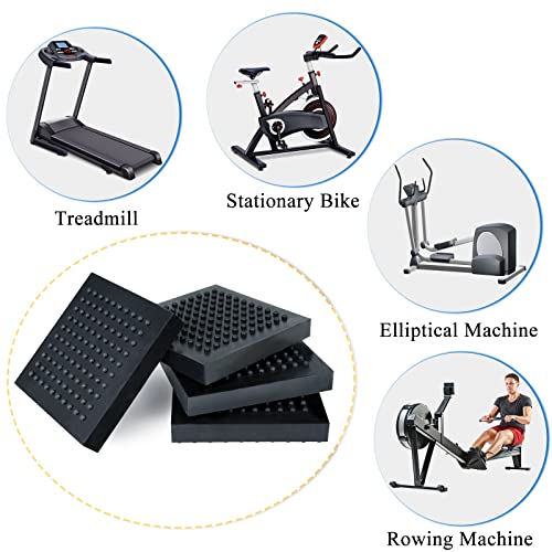 BXI Exercise Equipment Mat - 6 x 6 x 0.8 Inches 6 Pcs Non Slip Noise Reduction Anti Vibration Treadmill Stationary Bike Mats, Heavy Duty Thick Steel Embedded Rubber Pad for Hardwood Floors & Carpet