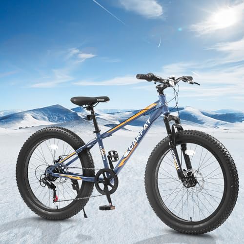 GOWE S24109 Elecony 24 Inch Fat Tire Bike Adult/Youth Full 7 Speeds Mountain Bike, Dual Disc Brake, High-Carbon Steel Frame, Front Suspension, Mountain Trail Bike, Urban Commuter City Bicycle